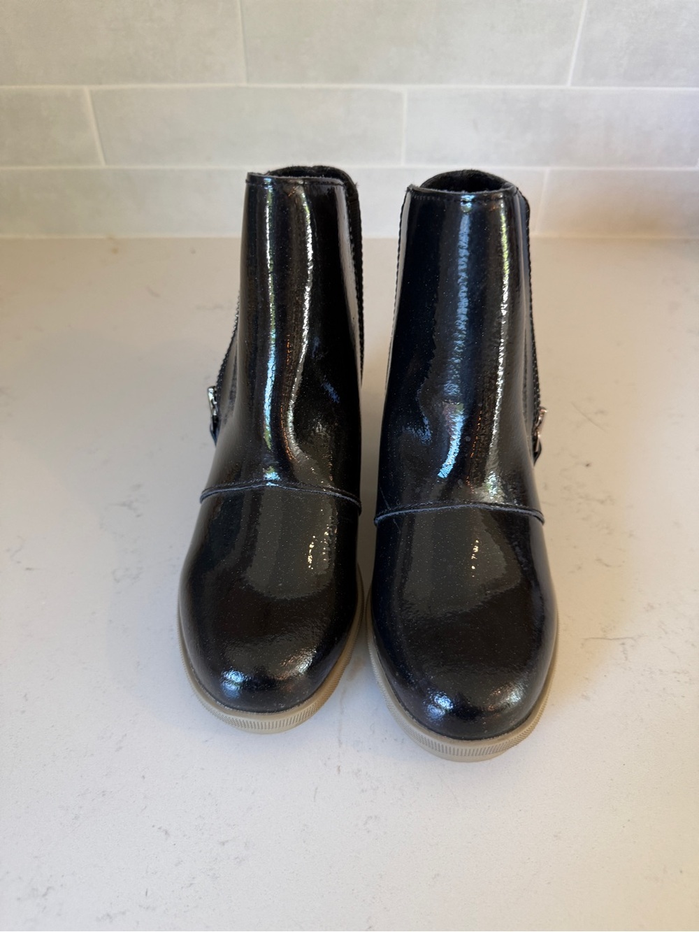 Patent Black wedge Ankle Boots
